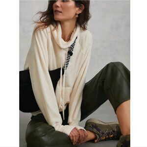 NWOT Anthropologie Mairead Mock Neck Soft Fleece Pullover Ivory Sweatshirt XL